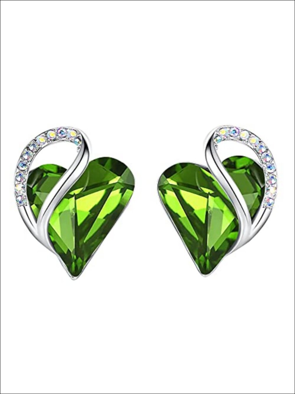 Silver Plated Crystal Heart Stud Earrings - Austrian Birthstone Jewelry Gift